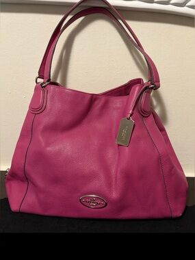 Coach Edie 31 Pebbled Leather Shoulder Bag - Hot Pink fuchsia Pre Owned Good